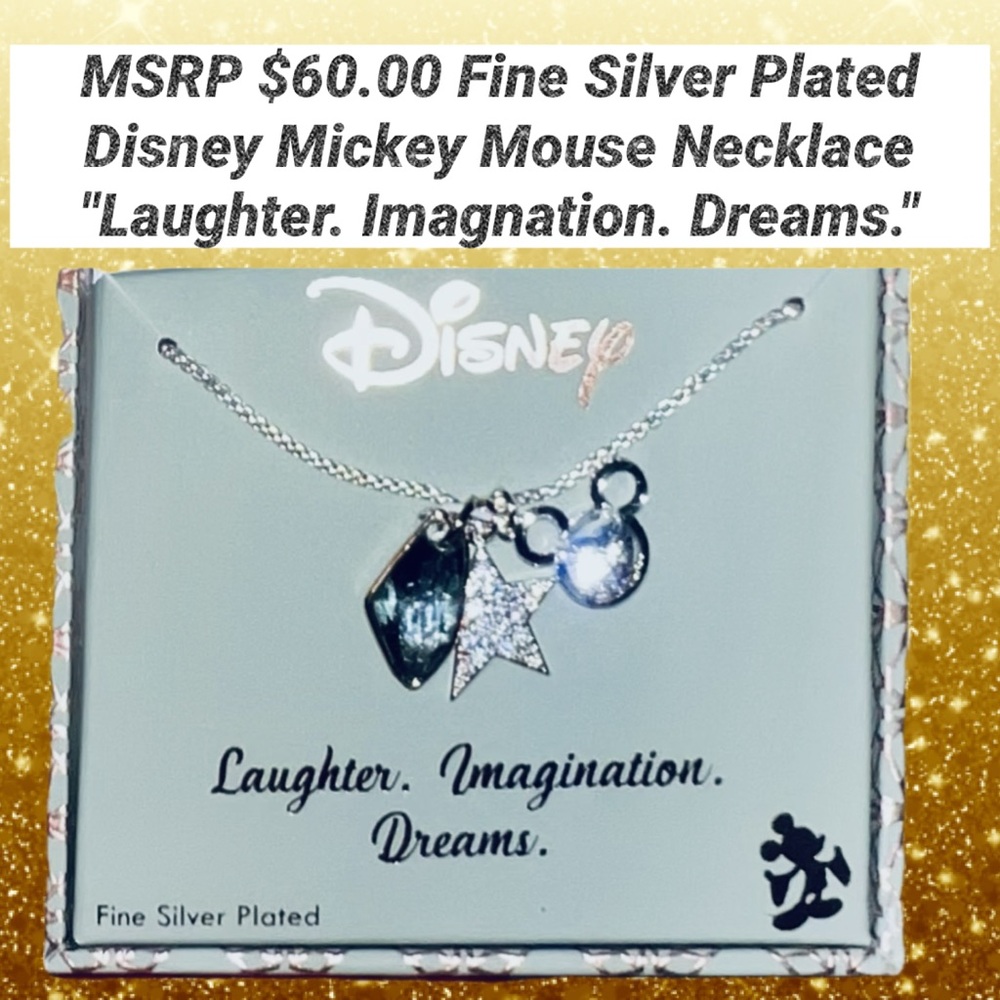 Disney Necklace Silver Plated 18” NWT Elegant Box “Laughter Imagination Dreams”